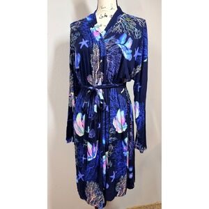 Soma Robe Womens XL Cool Nights Blue Coral Reef Starfish Long Sleeve Tie Waist
